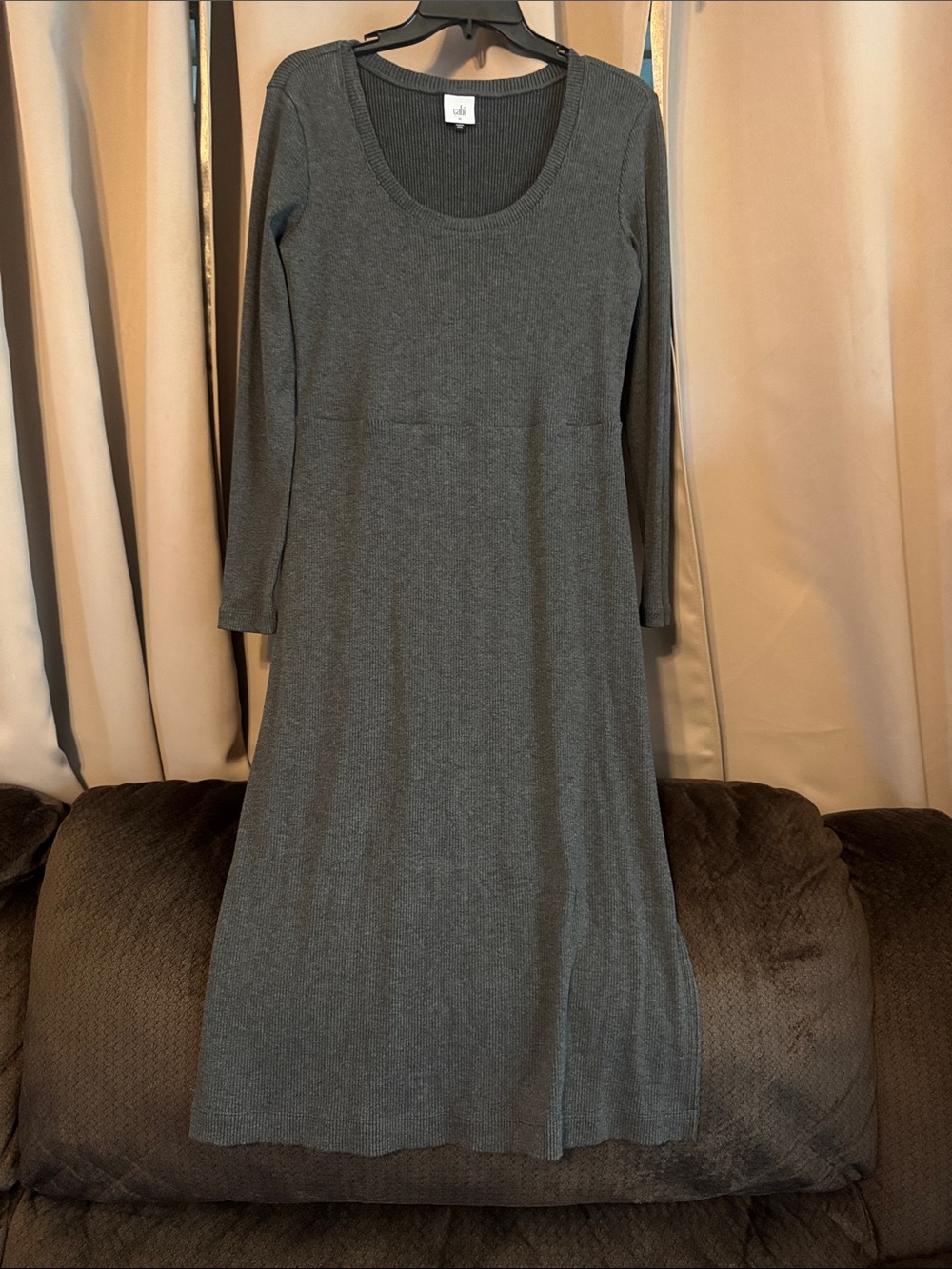 CAbi Scoop-Neck Long Sleeve Knit Dress in Charcoal